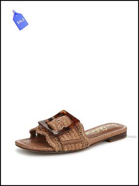 Raffia Slide Sandals Oversized Resin Buckle Slip On Flat